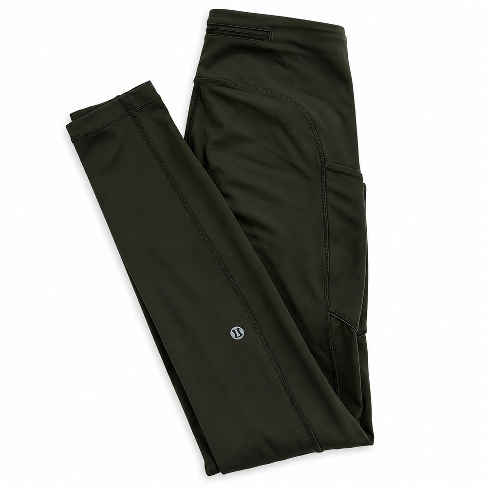 Lululemon Fast & Free Leggings 27" Olive Green High Rise Pockets Size 4